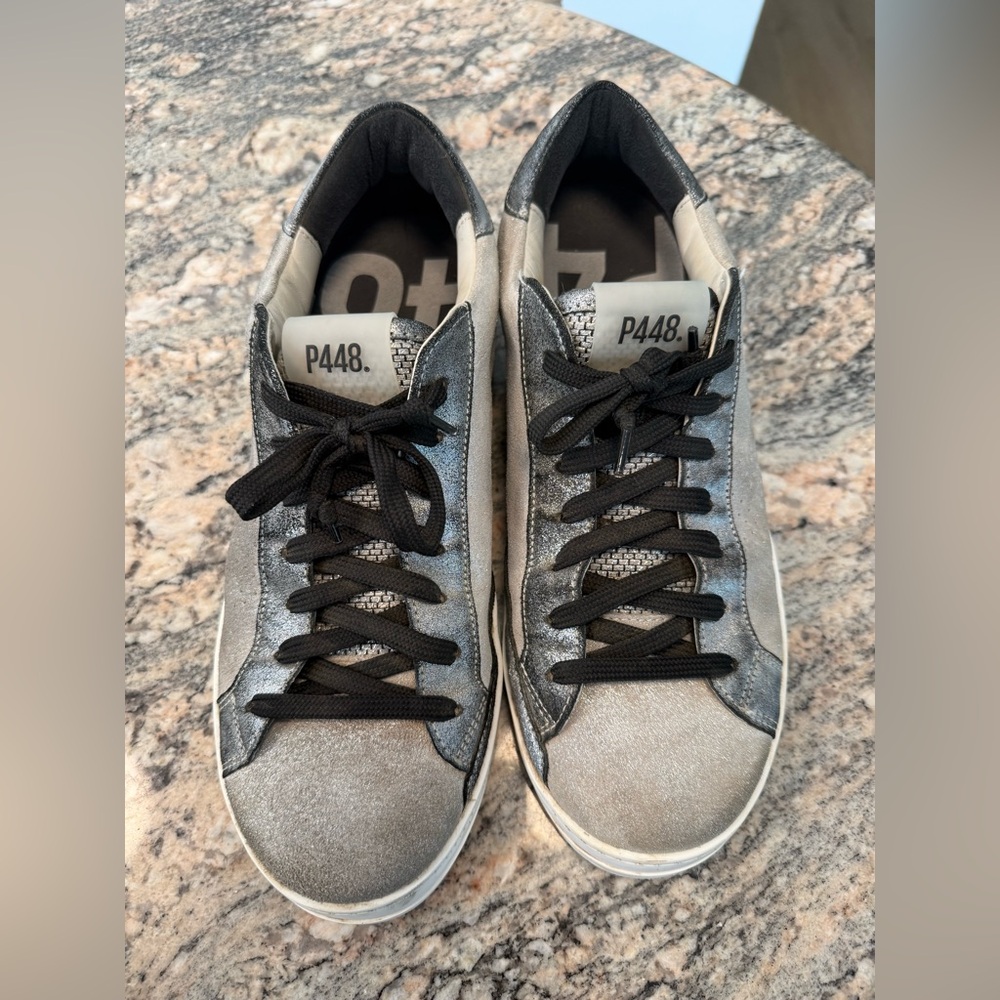 P448 Women Silver and Black Sneakers
